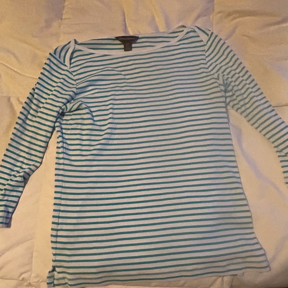 Tommy Bahama Blue and White Striped Long Sleeve Tee